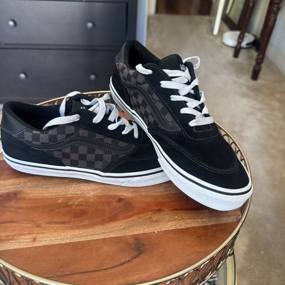 VANS M 7 W 8.5 Brooklyn Skate Shoes Black Gray Checkered New!